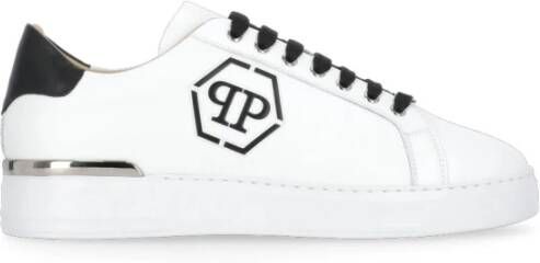 Philipp Plein Witte Leren Sneakers met Contrasterend Logo White Heren