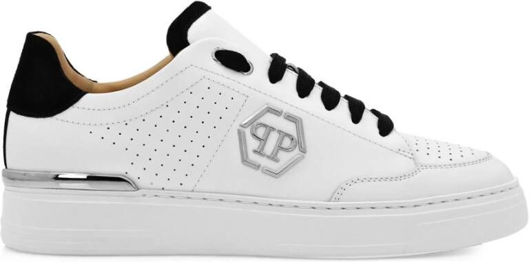 Philipp Plein Witte leren sneakers met hexagon detail White Heren