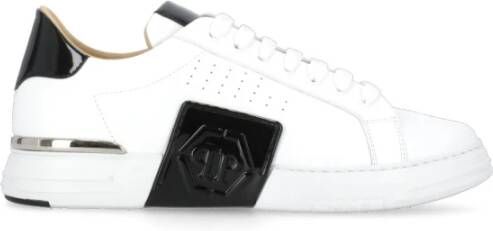 Philipp Plein Witte Leren Sneakers met Hexagon Logo White Heren