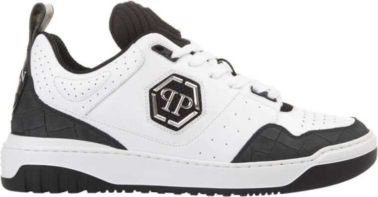 Philipp Plein Witte Leren Sneakers met Hexagon Patch Multicolor Heren