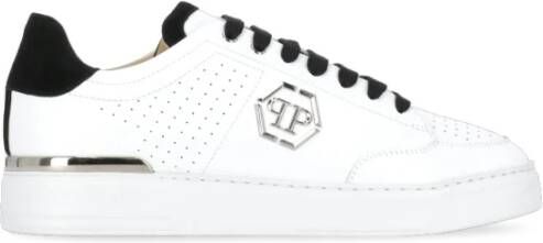 Philipp Plein Witte Leren Sneakers met Metallic Logo White Heren