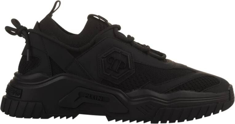 Philipp Plein Zwarte Predator Sneakers Vetersluiting Ontwerp Black Heren