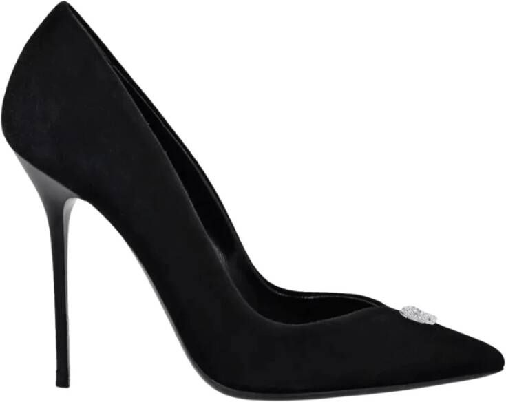 Philipp Plein Zwarte Suede Decollete Hakken met schedel Black Dames