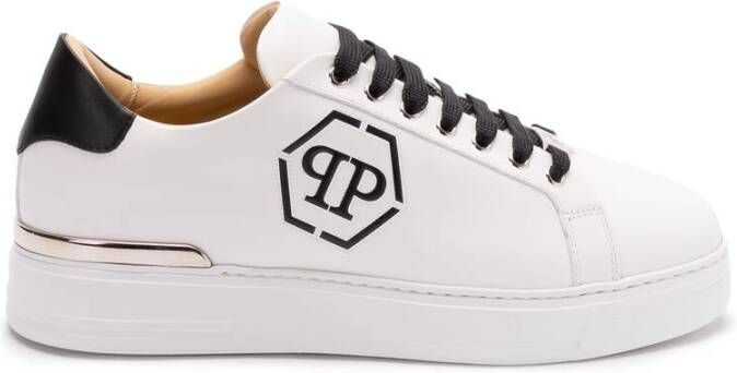 Philipp Plein Zwarte Vetersneaker met Rubberen Zool White Heren