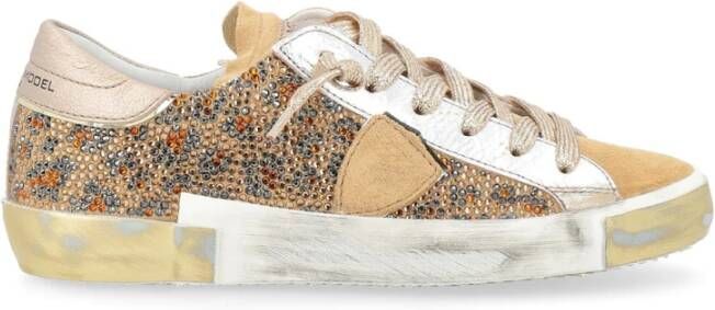 Philippe Model Animalier Strass Beige Sneaker Paris X Brown Dames