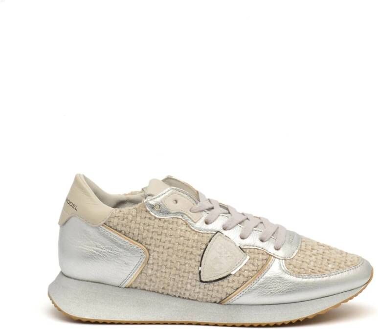 Philippe Model Beige Stoffen Sneakers met Zilveren Details Beige Dames