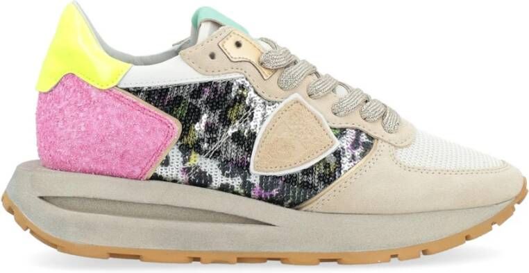 Philippe Model Beige Suède en Pailletten Hoge Sneaker Multicolor Dames