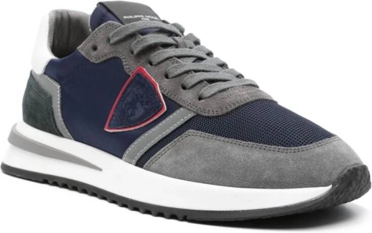 Philippe Model Blauw Grijs Nylon Suède Sneaker Multicolor Heren