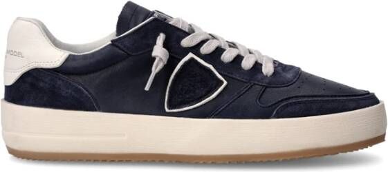 Philippe Model Blauw Navy Leren Sneakers met Witte Spoiler Blue Heren