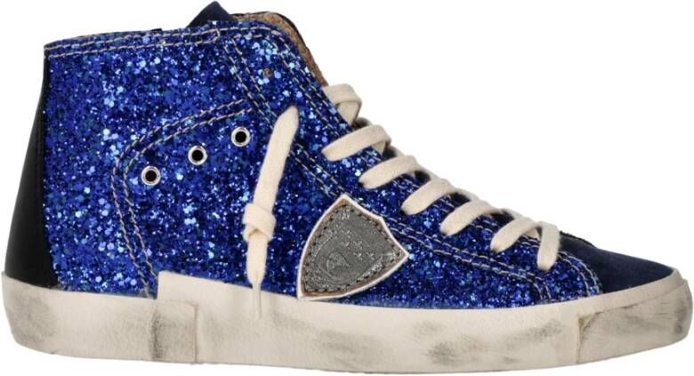 Philippe Model Blauwe Glitter Hoge Sneakers Blue Dames