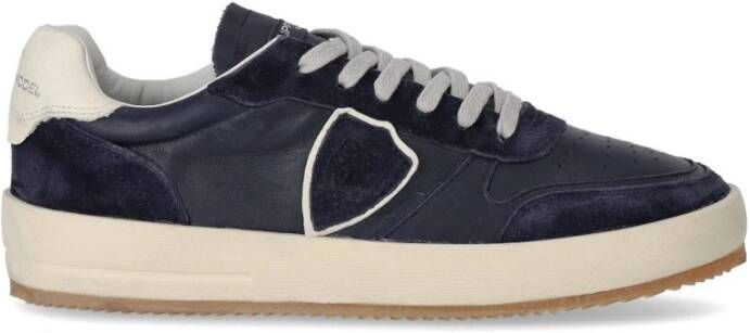 Philippe Model Blauwe Leren Sneaker met Contrastbadge Blue Heren