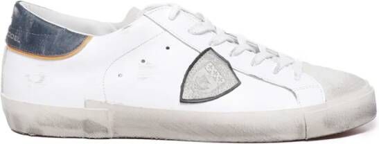 Philippe Model Blauwe Leren Sneakers met Logo Patch White Heren