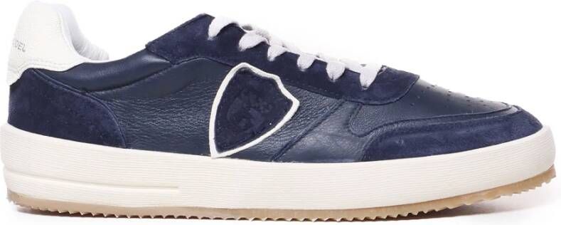 Philippe Model Blauwe Leren Sneakers met Zilveren Logo Blue Heren