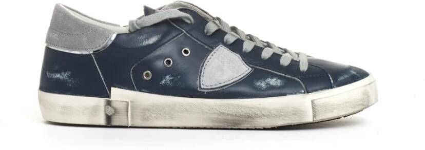 Philippe Model Blauwe Leren Sneakers voor Mannen Blue Heren