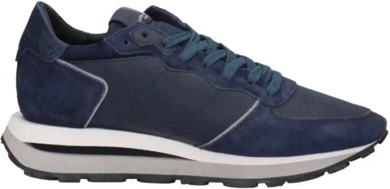 Philippe Model Blauwe Sneakers met Suède en Mesh Blue Heren