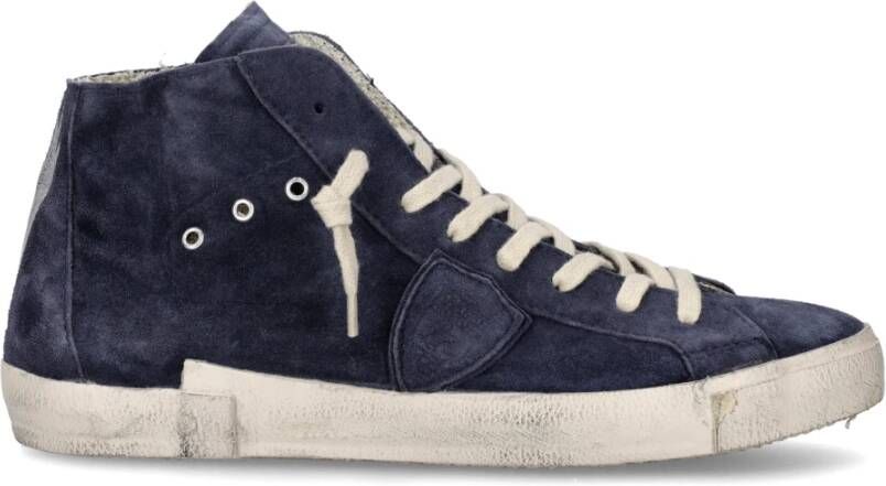 Philippe Model Blauwe Suède Hoge Sneaker Blue Heren