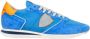 Philippe Model Blauw Oranje Leren Sneakers met Contrast Kraag Blue Heren - Thumbnail 8