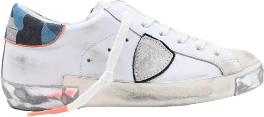 Philippe Model Camou Lage Sneakers in Wit en Blauw White Heren