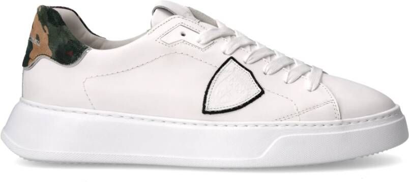 Philippe Model Witte en Militair Groene Leren Sneakers White Heren