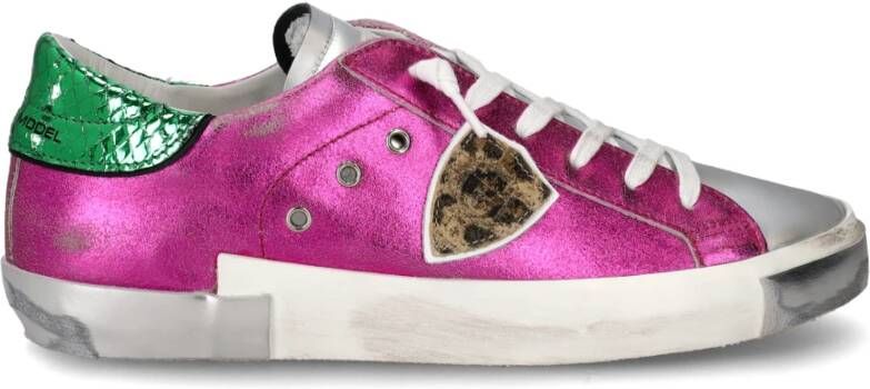 Philippe Model Metallic Leren Sneakers met Gebruikt Effect Zool Roze Dames