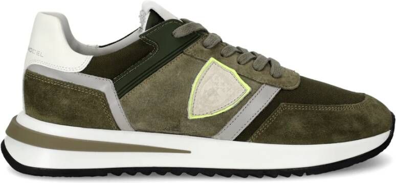 Philippe Model Militairgroene en witte suède Tropez 2.1 Sneakers Green Heren