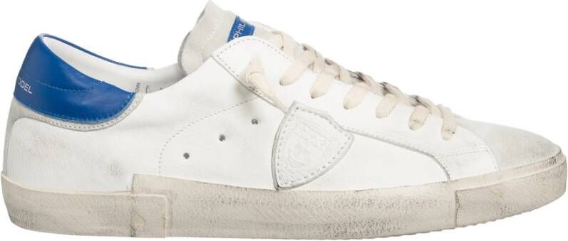 Philippe Model Witte Vetersneakers met Distressed Finish White Heren