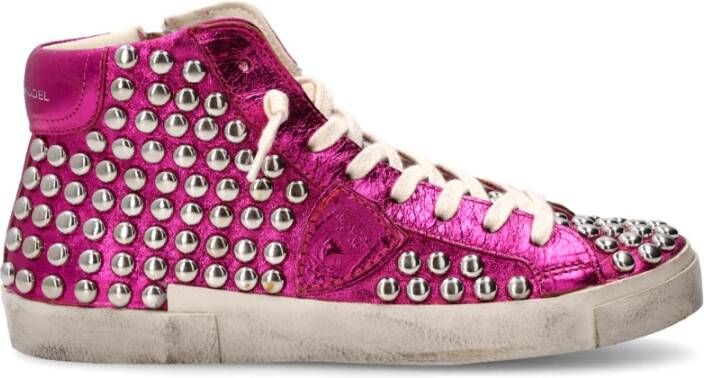 Philippe Model Fuchsia High-Top Studded Sneakers Pink Dames