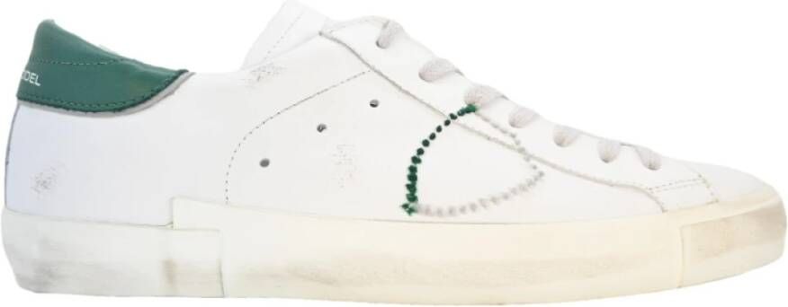 Philippe Model Geborduurde lage top sneakers in wit groen White Heren