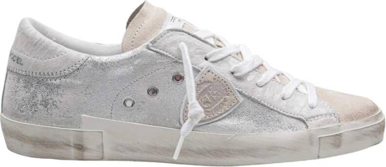 Philippe Model Gelamineerd Leren Sneakers Zilver Wit Gray Dames