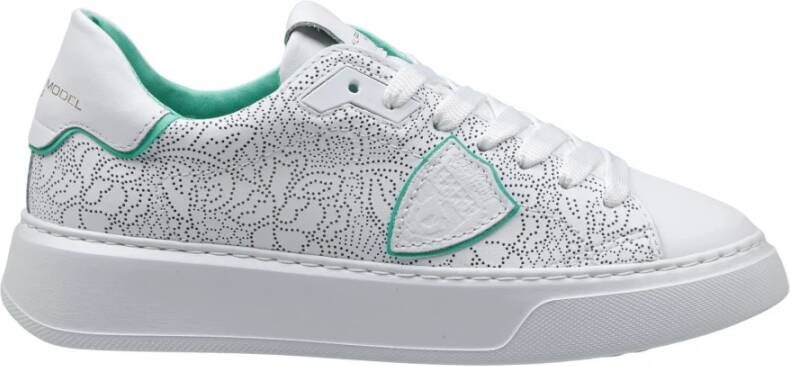 Philippe Model Geperforeerde leren sneakers wit groen stijl White Dames