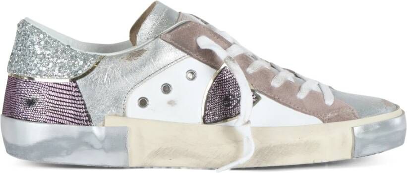 Philippe Model Glitter Leren en Stoffen Sneakers Gray Dames