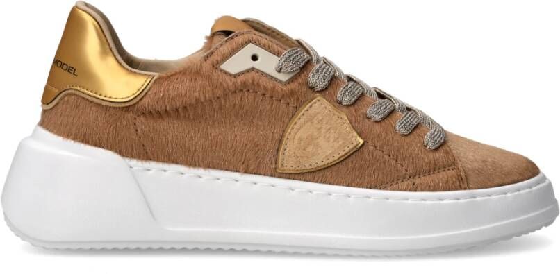 Philippe Model Gouden Metallic Sneakers Tres Temple Vrouwen Brown Dames