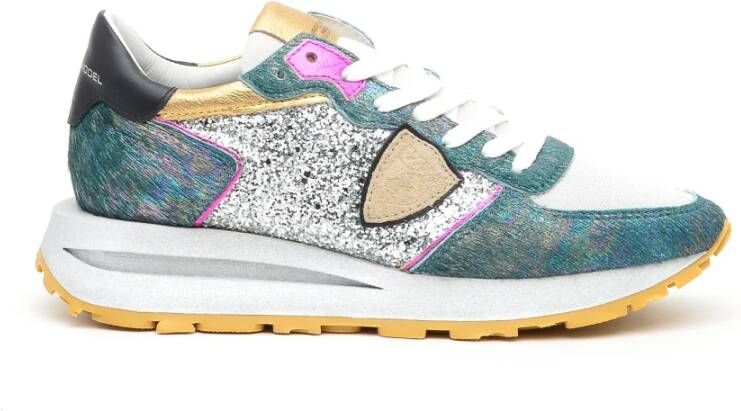 Philippe Model Groene en Zilveren Glitter Sneakers Multicolor Dames