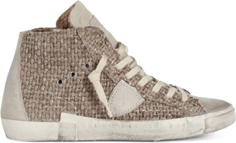 Philippe Model Hoge leren en corduroy sneakers Brown Dames