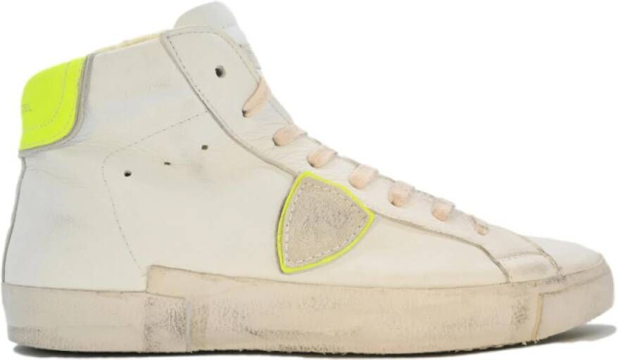 Philippe Model Hoge Top Sneakers Wit Geel Bont Beige Dames