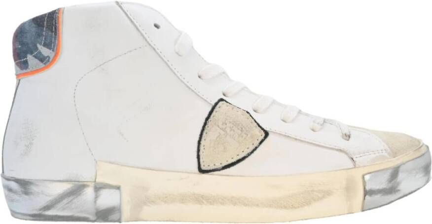 Philippe Model Hoge Top Sneakers Wit Zilver Camo Beige Heren