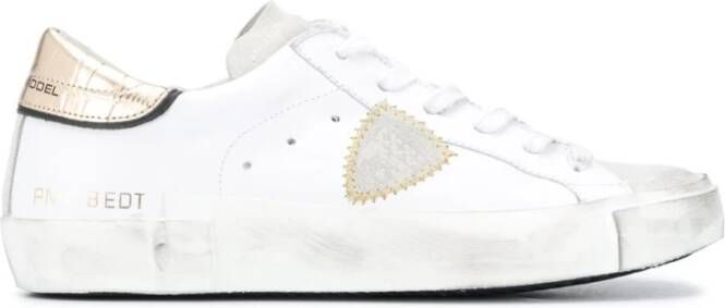 Philippe Model Lage Dames Sneakers Croco Wit Goud White Dames