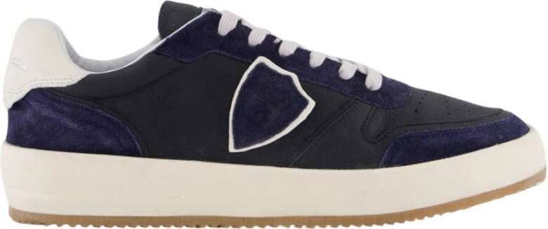 Philippe Model Blauw Navy Leren Sneakers met Witte Spoiler Blue Heren