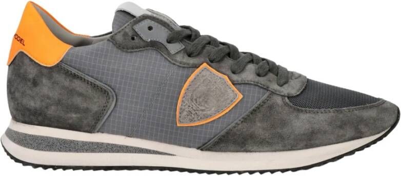 Philippe Model Lage Sneakers Antraciet Oranje Suède Leer Gray Heren