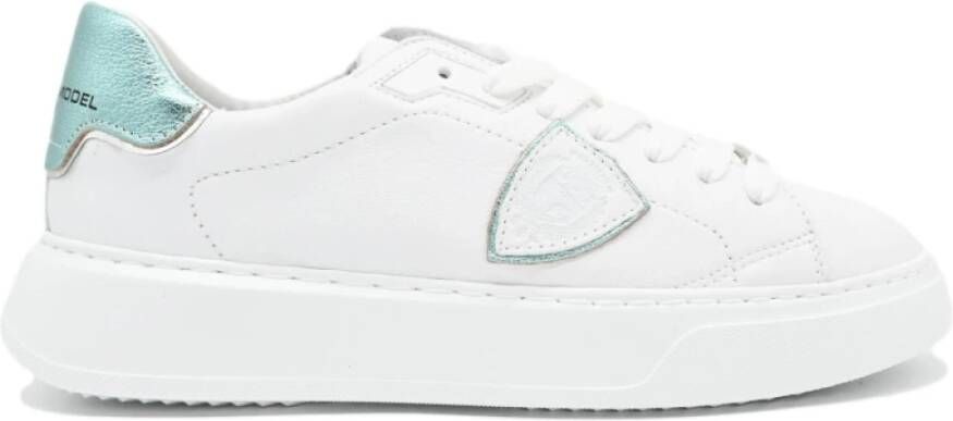 Philippe Model Lage Sneakers in Wit en Aqua White Dames