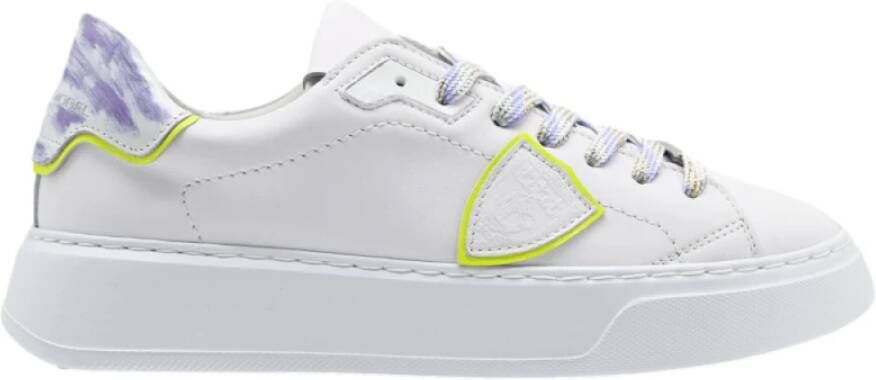 Philippe Model Lage Sneakers in Wit en Paars White Dames