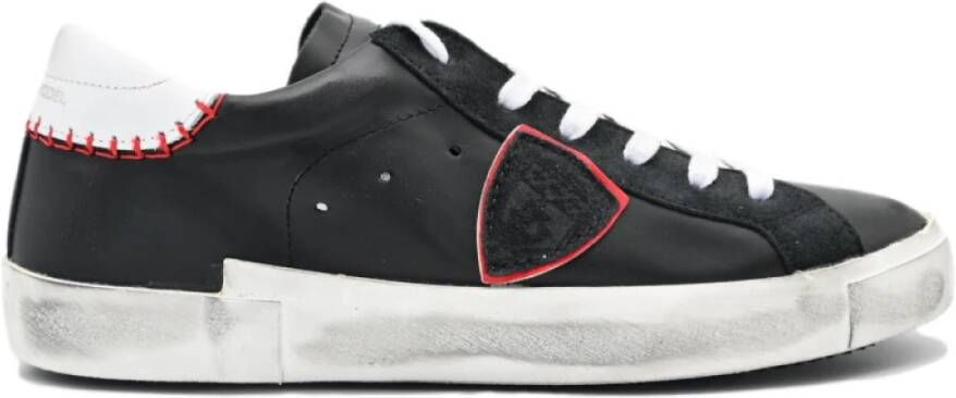 Philippe Model Lage Sneakers in Zwart en Rood Black Heren