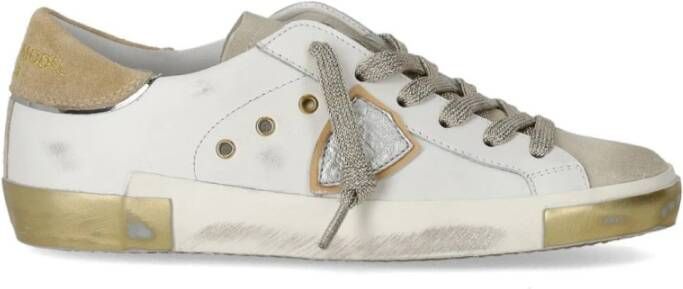 Philippe Model Lage Suède Sneaker met Gouden Details White Dames