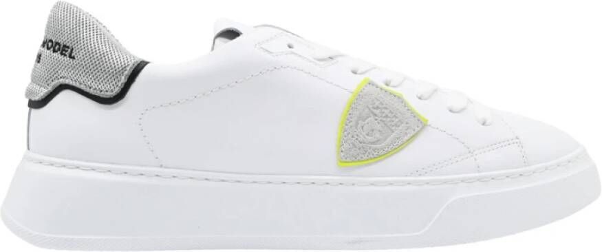 Philippe Model Lage Tempel Sneakers in Wit Zilver White Heren