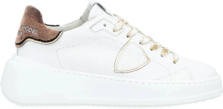 Philippe Model Lage Temple Sneaker in wit en bruin leer Wit Dames