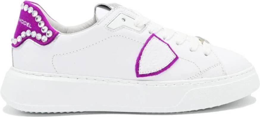 Philippe Model Lage Temple Sneakers in Wit en Fuchsia White Dames