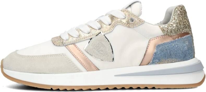 Philippe Model Lage Top Sneakers Beige Blauw Roze Goud Glitter Multicolor Dames