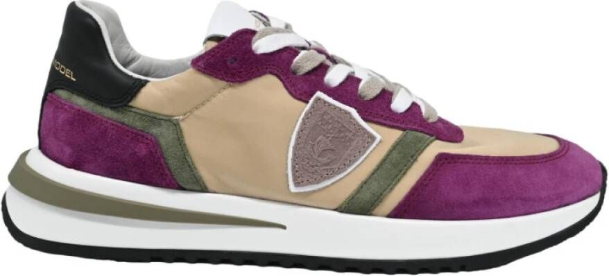 Philippe Model Lage Top Sneakers Mondial Violet Beige Multicolor Dames