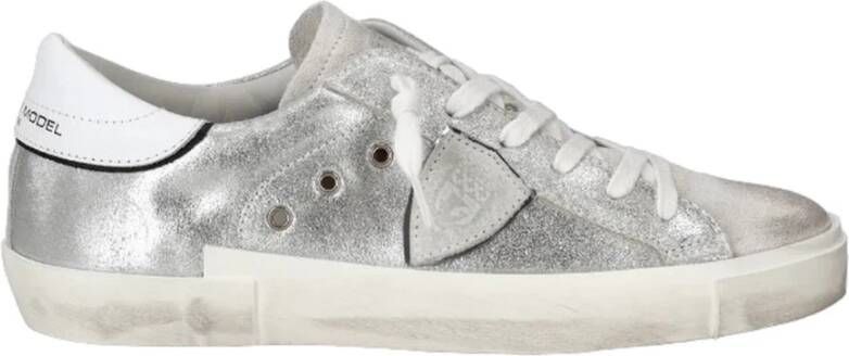 Philippe Model Zilveren Lage Sneakers met Asymmetrische Band Gray Dames