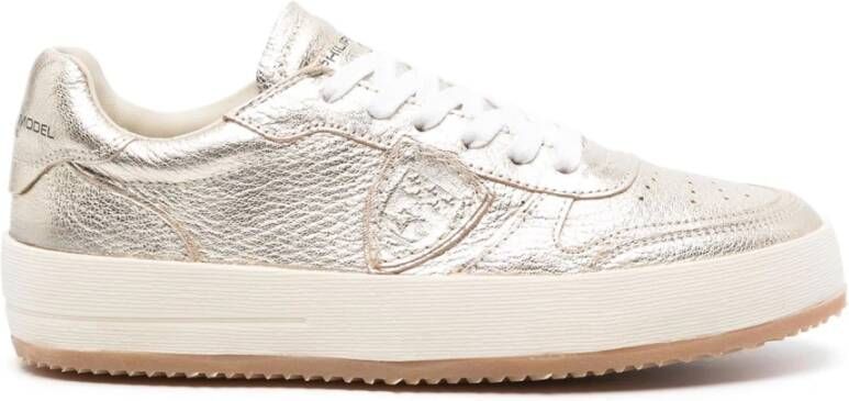 Philippe Model Leren sneakers met geperforeerde neus Beige Dames